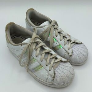 Girls Adidas Superstar Tennis Shoes White W/Iridescent Accents Size 1.5